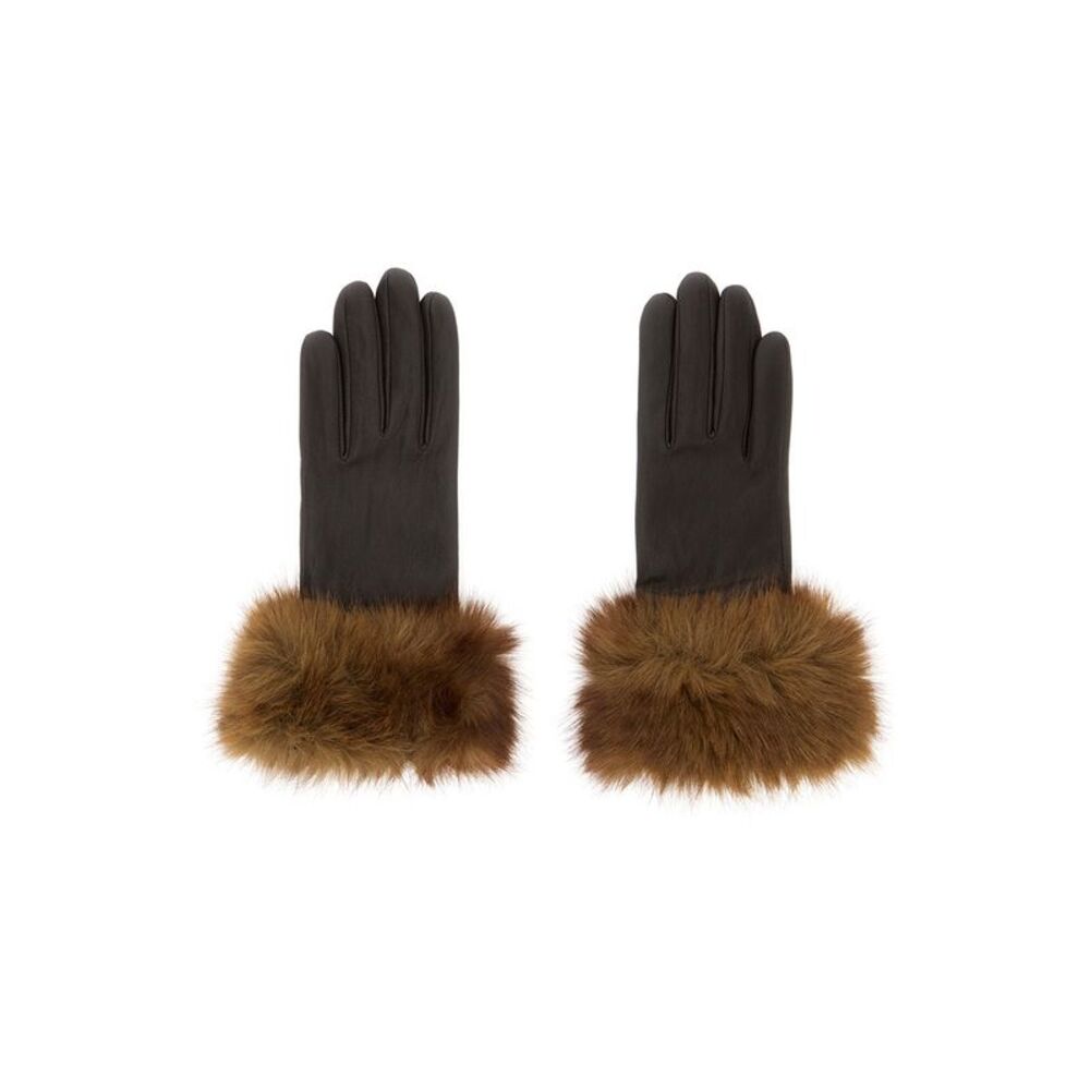 Apparis Women 'Betty' Brown Gloves With Eco-Fur Cuffs In Eco-Leather For Women